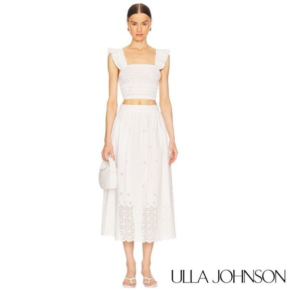 Ulla Johnson **NWT** Marisol Eyelet A Line Cotton Midi Skirt in Cowrie White - Picture 10 of 15